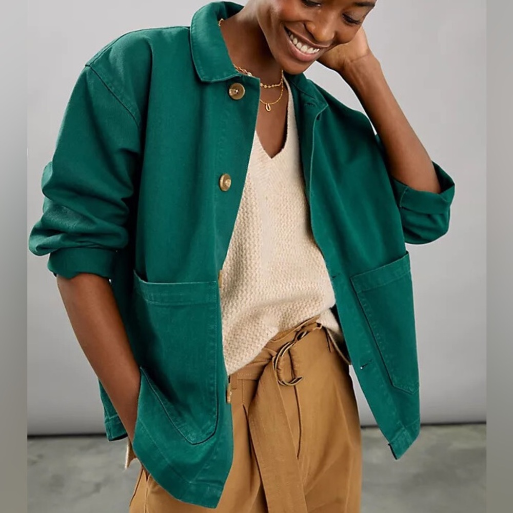 Anthropologie Unpublished Evergreen Utility Jacket | Cotton Chore Coat Size L - Picture 2 of 9